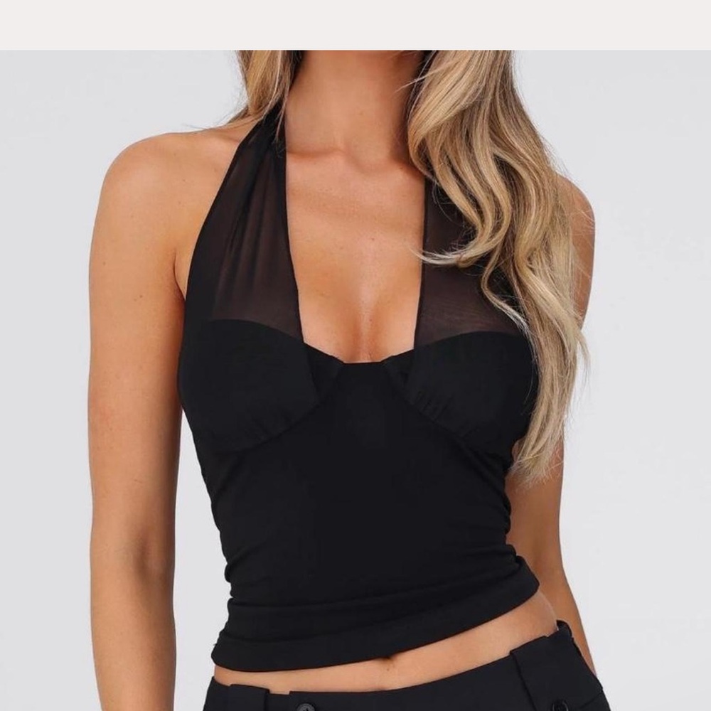 Tiger Mist Elegant Black Halter Top